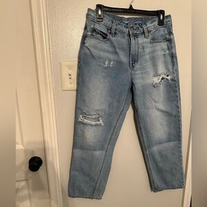 Old Navy Women's Distressed Light Blue Slouchy Straight Leg Jeans